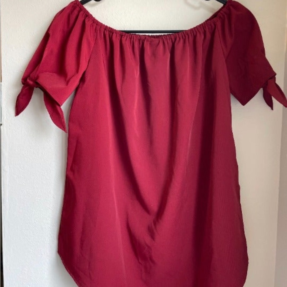 Red off shoulder shirt